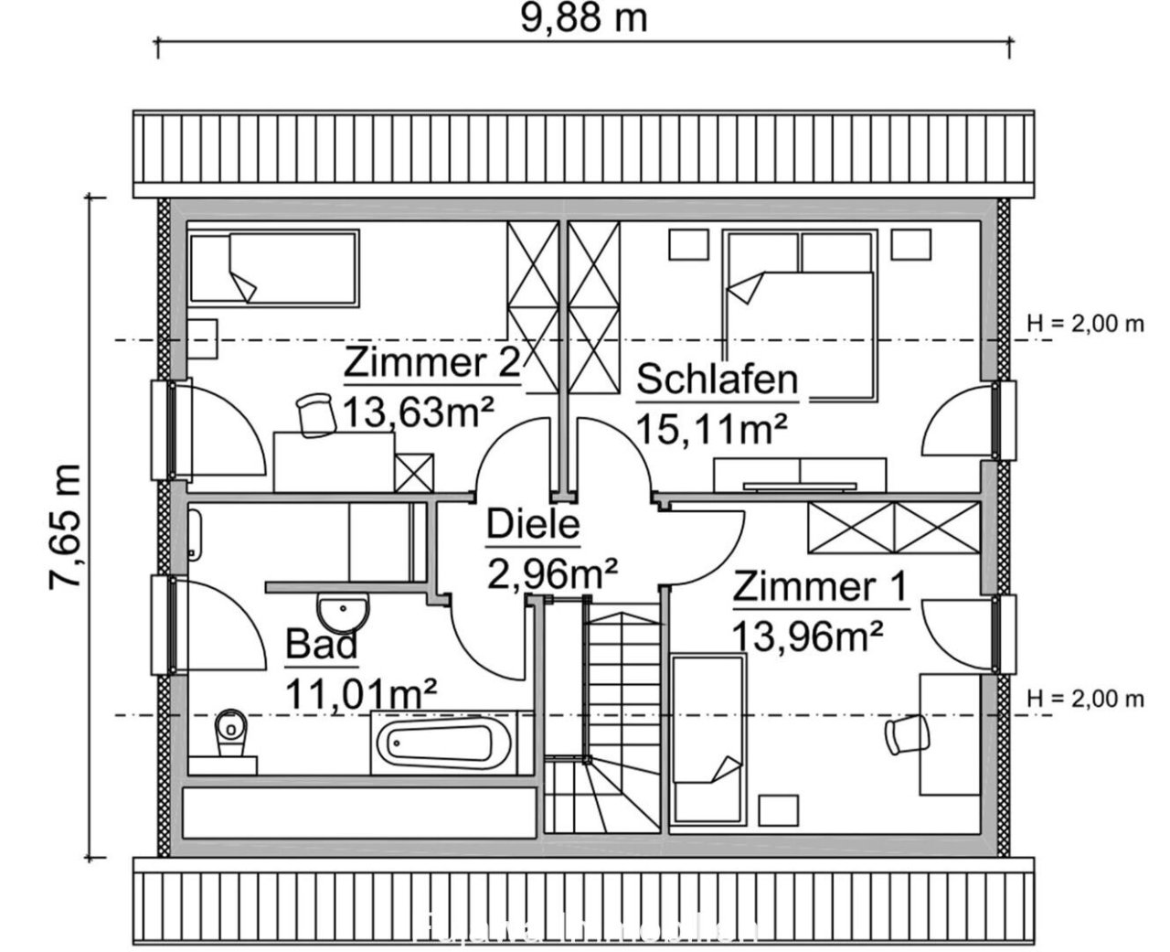 Bauvorschlag ScanHaus122Var. 3A - Grundriss DG Bauvorschlag ScanHaus122Var. 3A - Grundriss DG