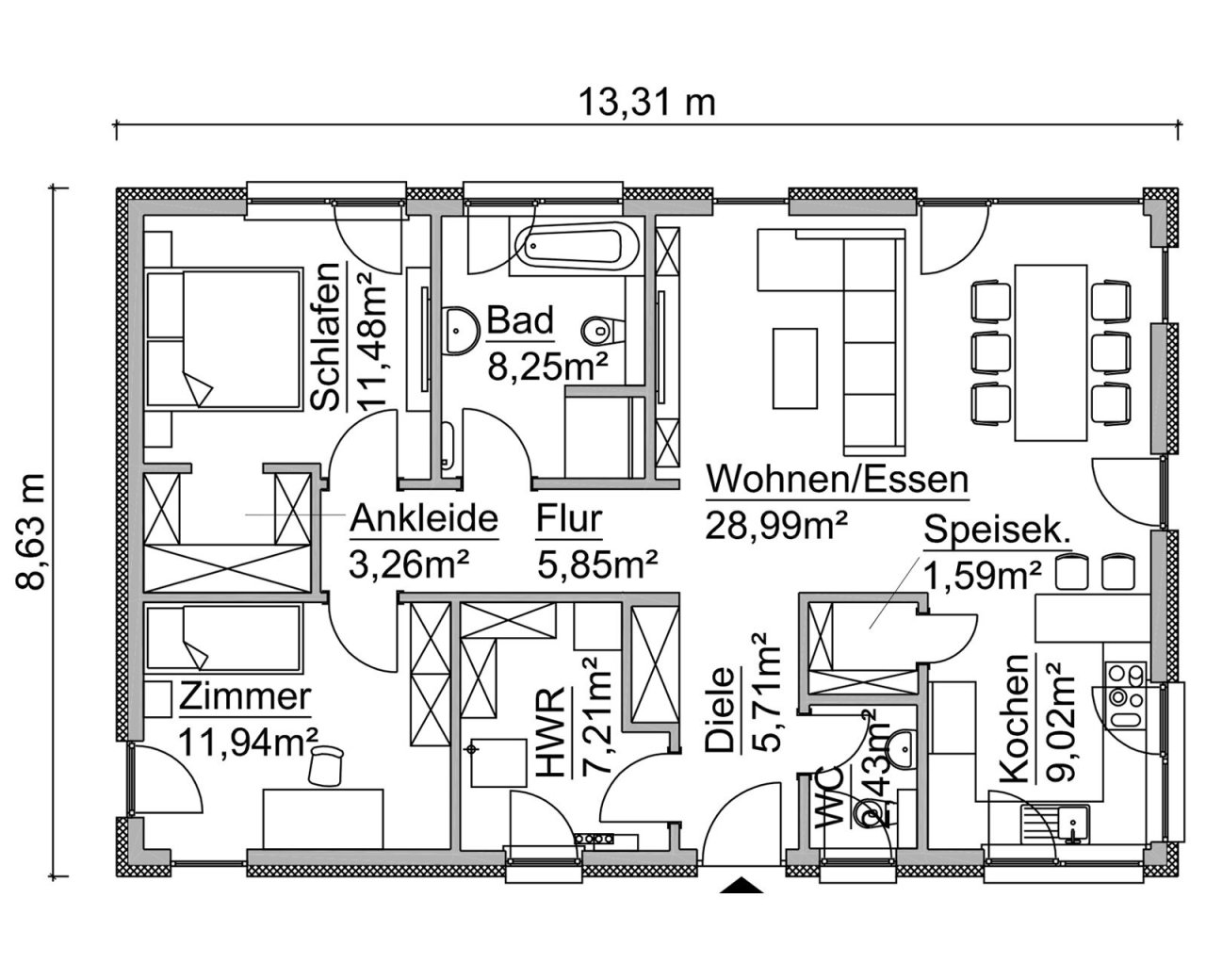Bauvorschlag: bungalow-grundriss-sh095b-d Hauspreis: 221.700 € Bauvorschlag: bungalow-grundriss-sh095b-d Hauspreis: 221.700 €